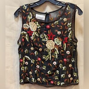 Mark & John by Gopal Black Silk Sleeveless Top Beaded Embroidered Size L Vintage